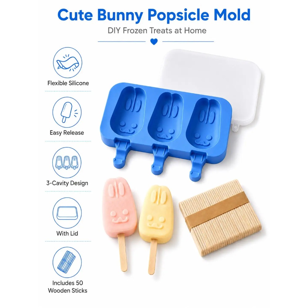 1pc 3-Cavity Silicone Popsicle - Bunny Cake Mold 리뷰 및 가격