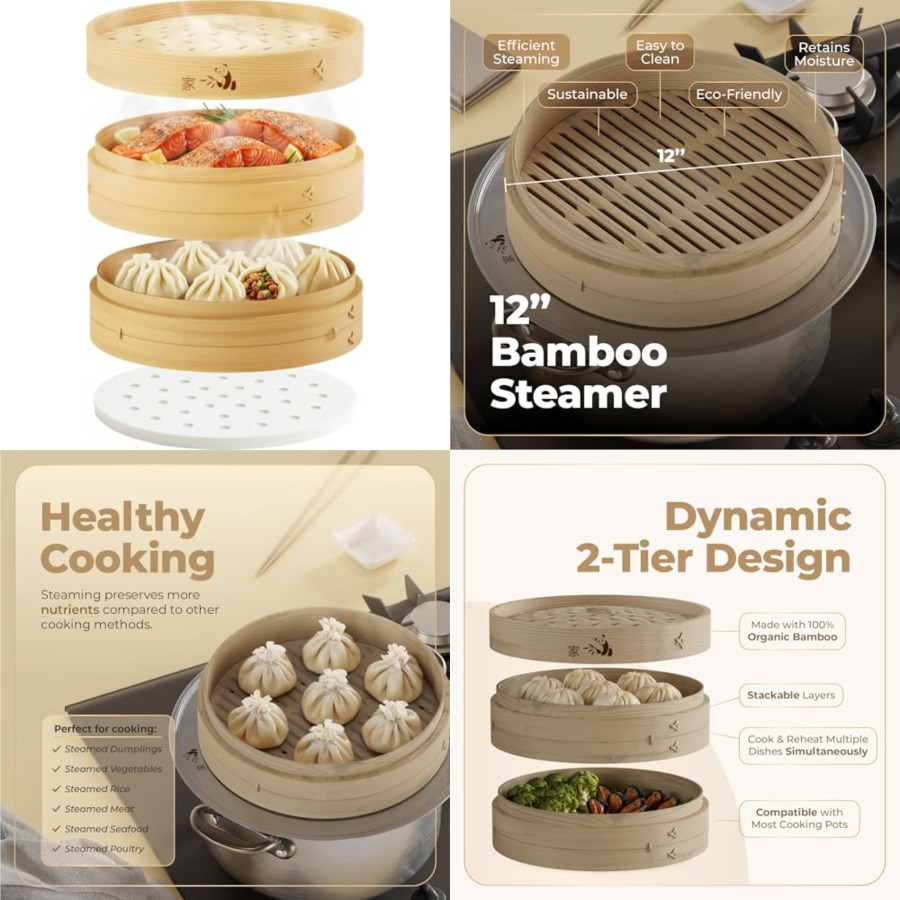 Bamboo Steamer Basket - 2-Tier - Bao Steamer Bamboo 리뷰 및 가격