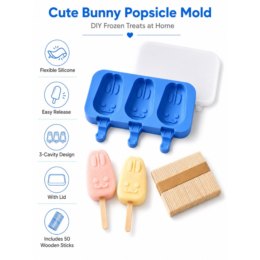 1pc 3-Cavity Silicone Popsicle - Bunny Cake Mold 리뷰 및 가격