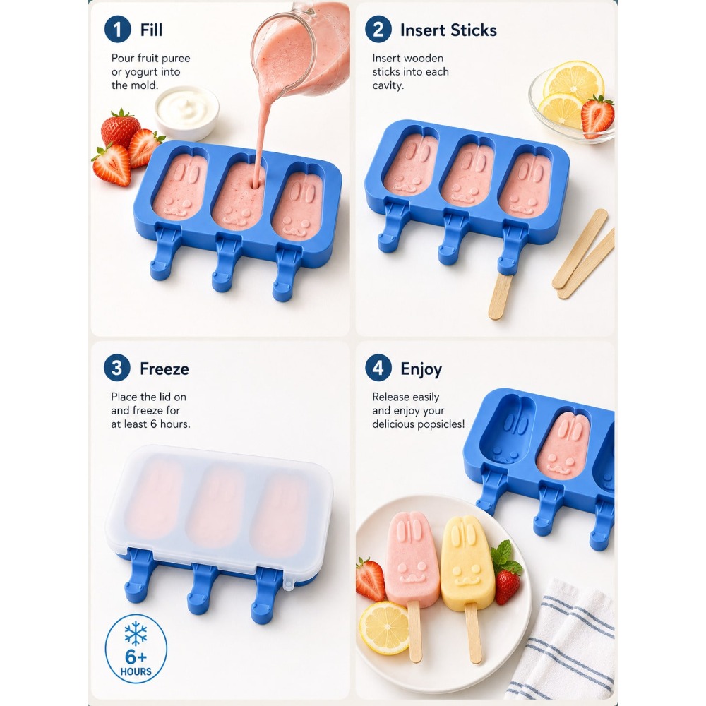 1pc 3-Cavity Silicone Popsicle - Bunny Cake Mold 리뷰 및 가격